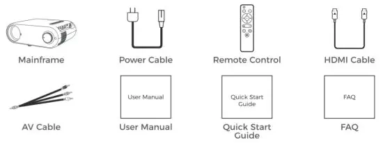 victsing BH500 Mini WiFi Projector Bluetooth - PACKING LIST