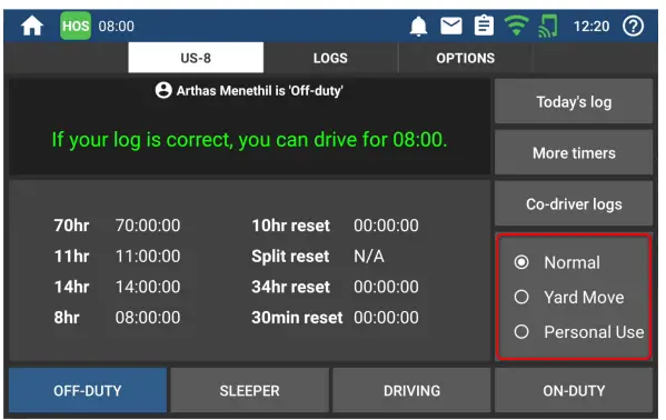 DRIVERTECH TruckPC ELD Driver - Driving Mode