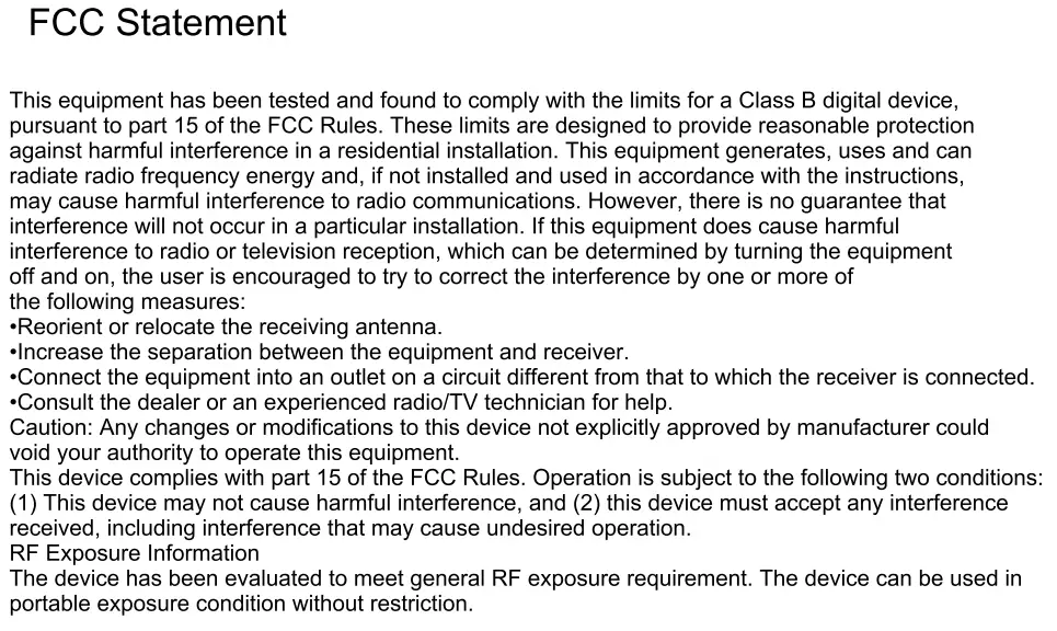 BENGOO TA80 Wireless 7.1 RGB Gaming Headset User Manual - FCC Statement