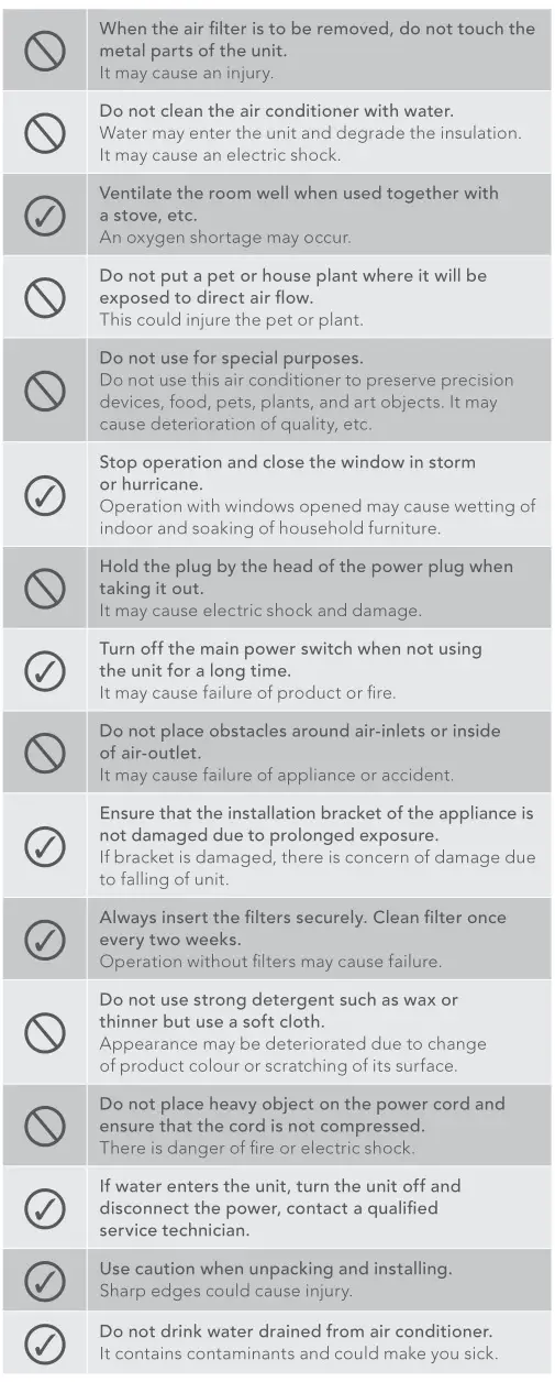 kelvinator Window Wall Electronic Room Air Conditioner - Cautions