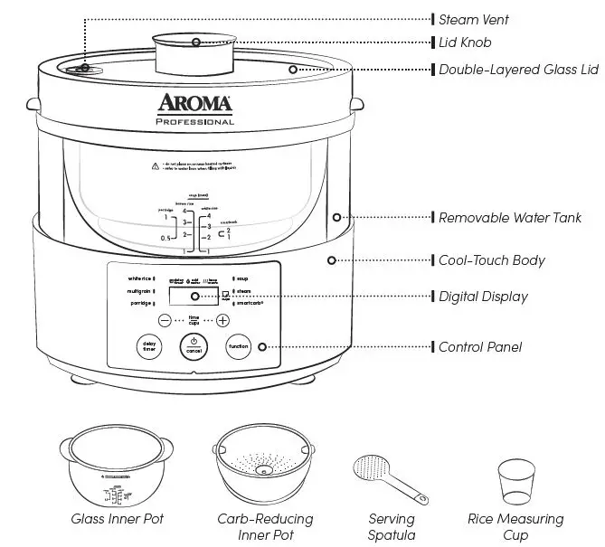 AROMA AMC-800 SmartCarb Multicooker Food Steamer 1