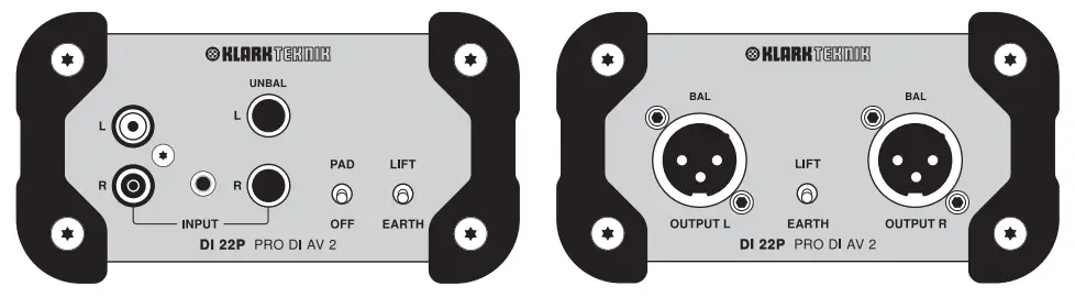KLARK TEKNIK PRO DI AV 2 DI 22P Passive Stereo DI Box with Midas Transformers and Extended Dynamic Range