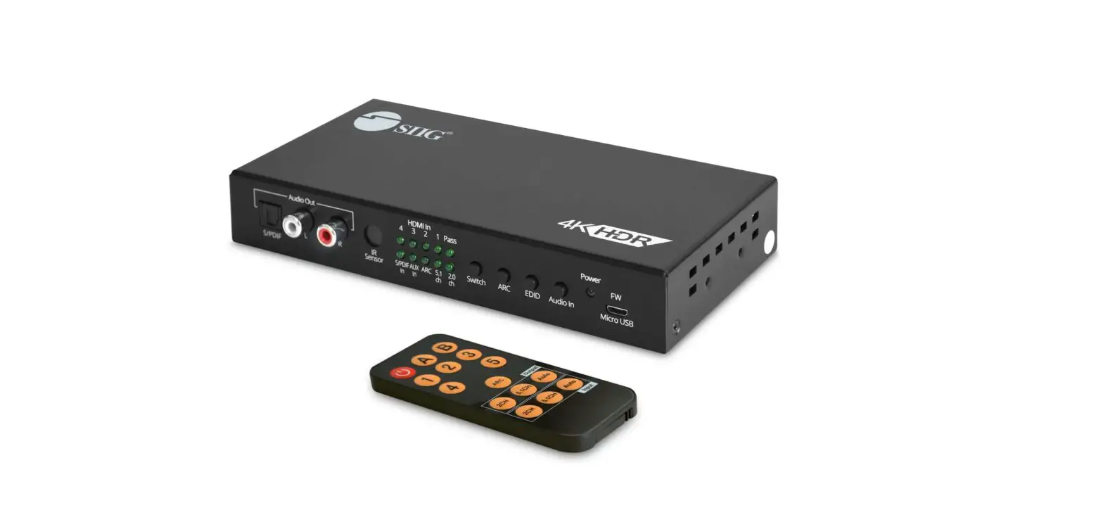 Siig 4x1 Hdmi 2.0 4k 60hz Switch With Arc & Audio Extractor-user Guide
