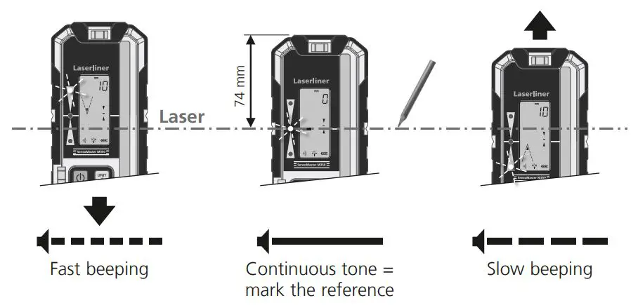 Laserliner 028 85 SensoMaster M350 High-Performance Laser Receiver - Working with the laser receiver