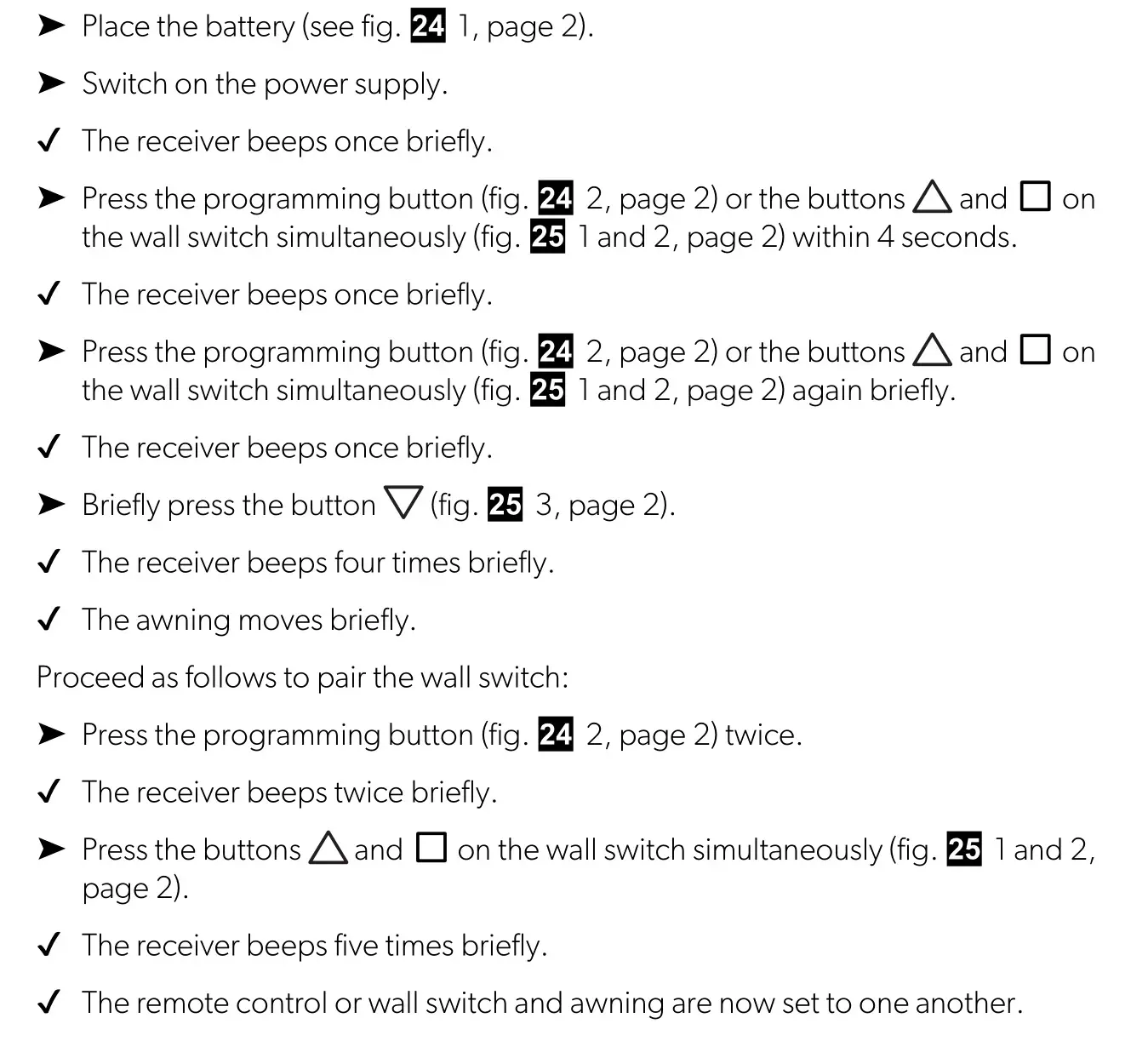 DOMETIC AWNINGS Perfectwall - Programming the remote control and the wall switch