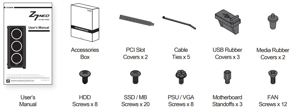 ZALMAN Z7 NEO ATX Mid Tower Gaming Case - Accessories