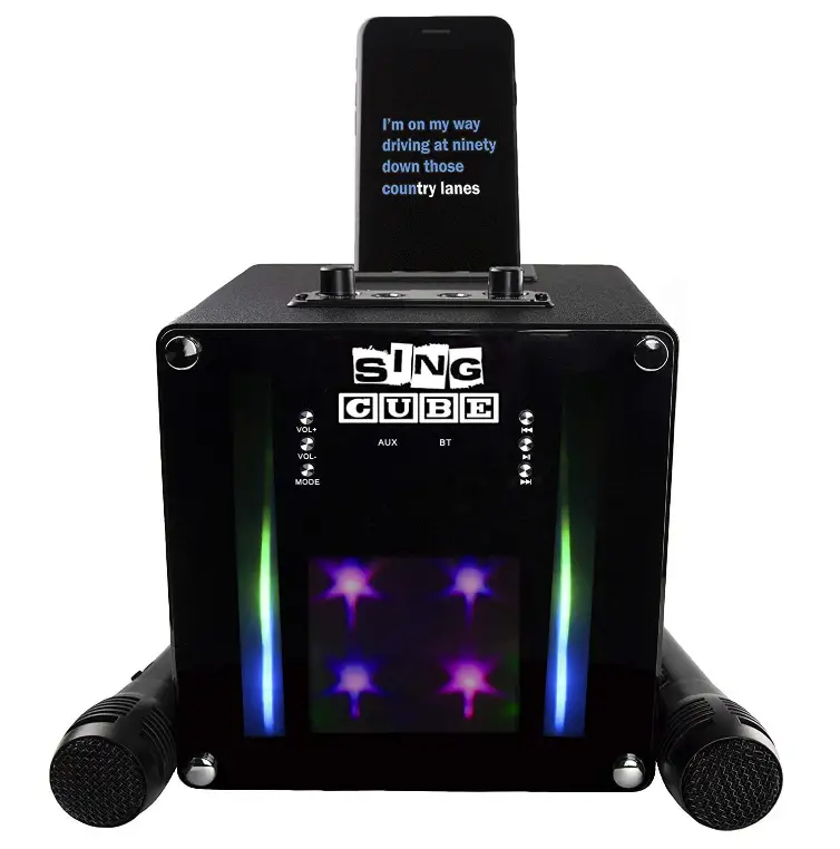 SingCube Rechargeable Bluetooth Karaoke Machine Lights and Two Microphone