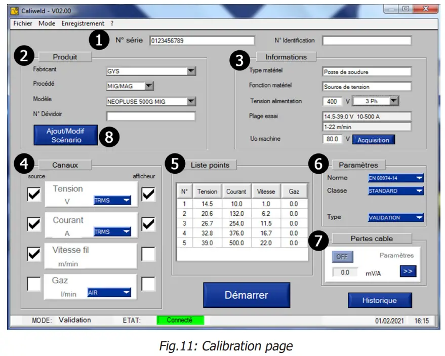 GYS EN1090 Validation Case Caliweld - Calibration page