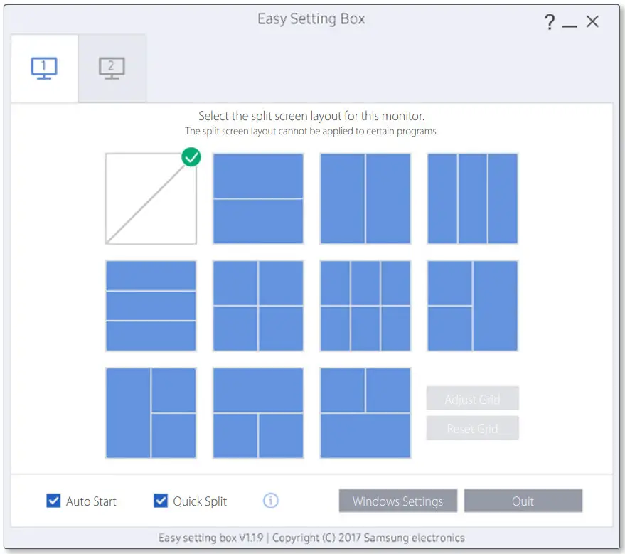 SAMSUNG Easy Setting Box Screen Splitting Application - screen layout