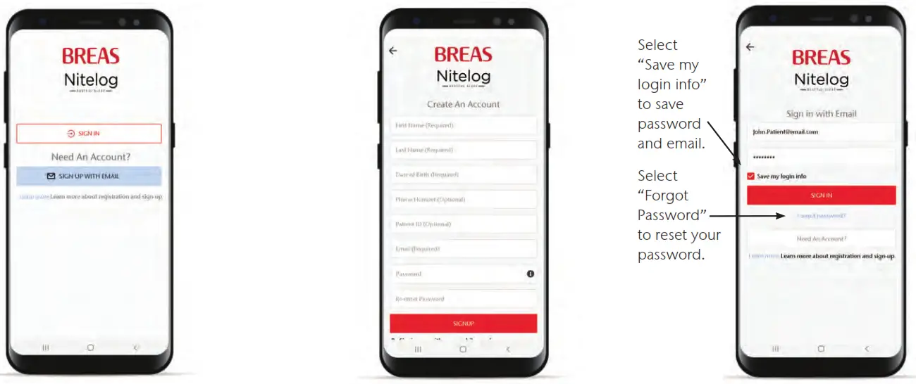 BREAS Nitelog App On Android Mobile Devices - Figure 3