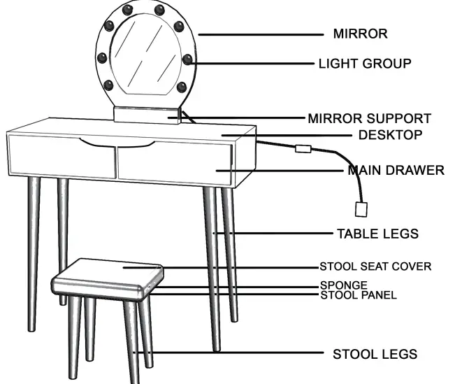 JAXPETY HG61E0871 Modern Dressing Table Set W-3 LED-Colored Mirror 2
