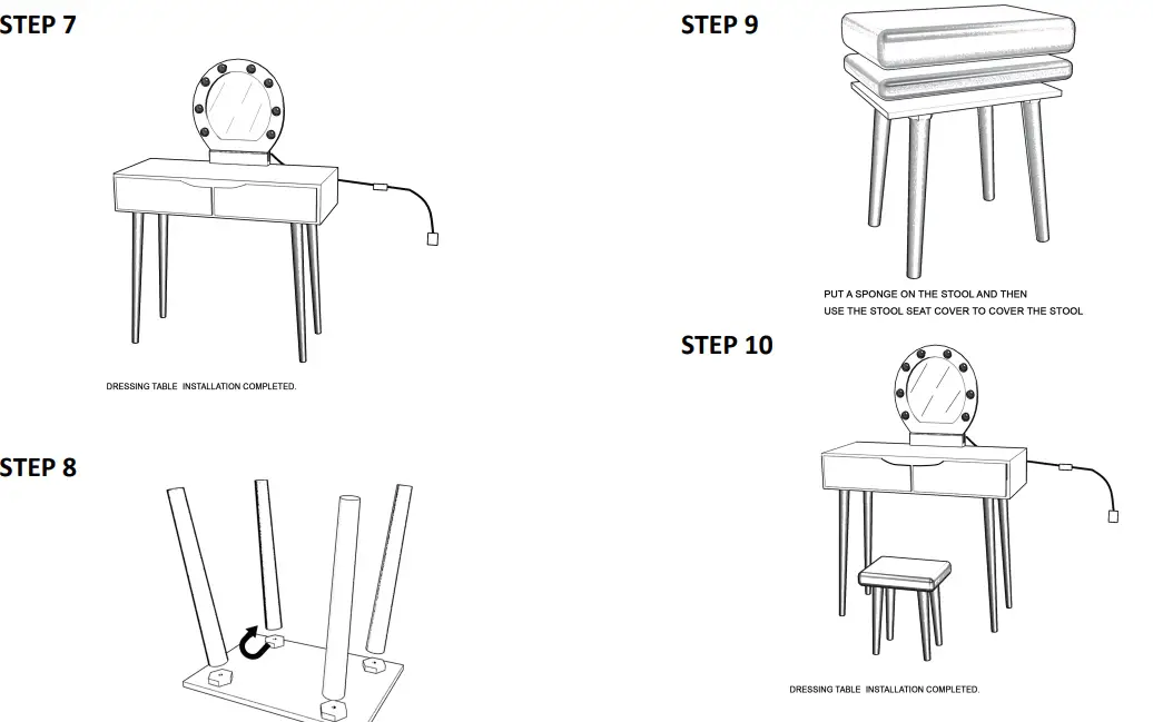 JAXPETY HG61E0871 Modern Dressing Table Set W-3 LED-Colored Mirror 6