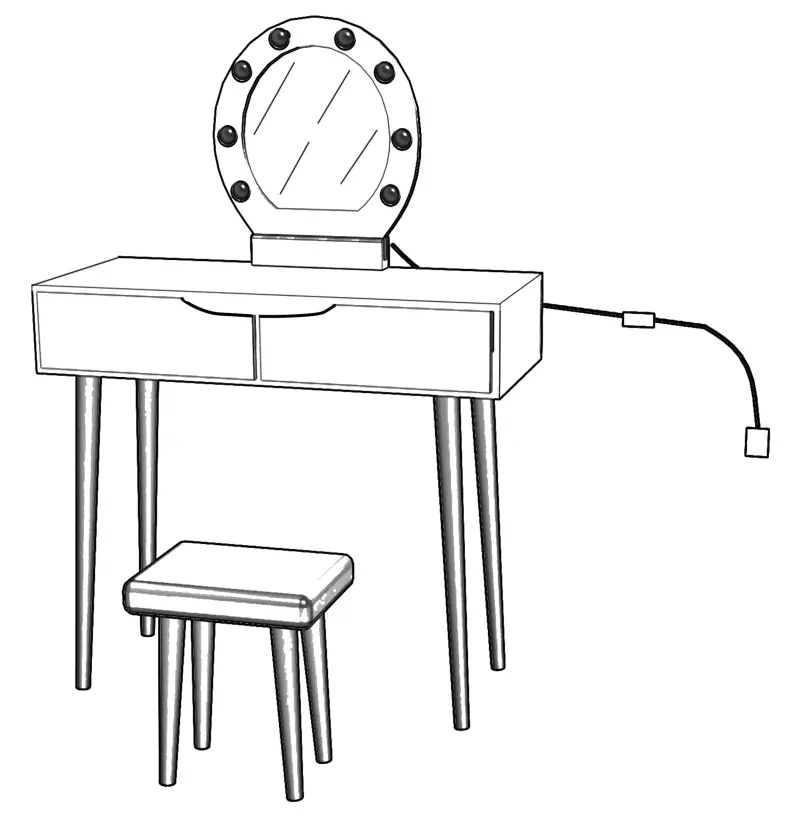 JAXPETY HG61E0871 Modern Dressing Table Set W-3 LED-Colored Mirror