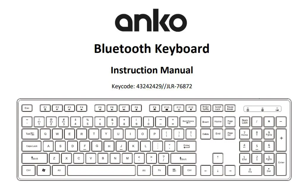 anko JLR-76872 Bluetooth Keyboard Instruction Manual