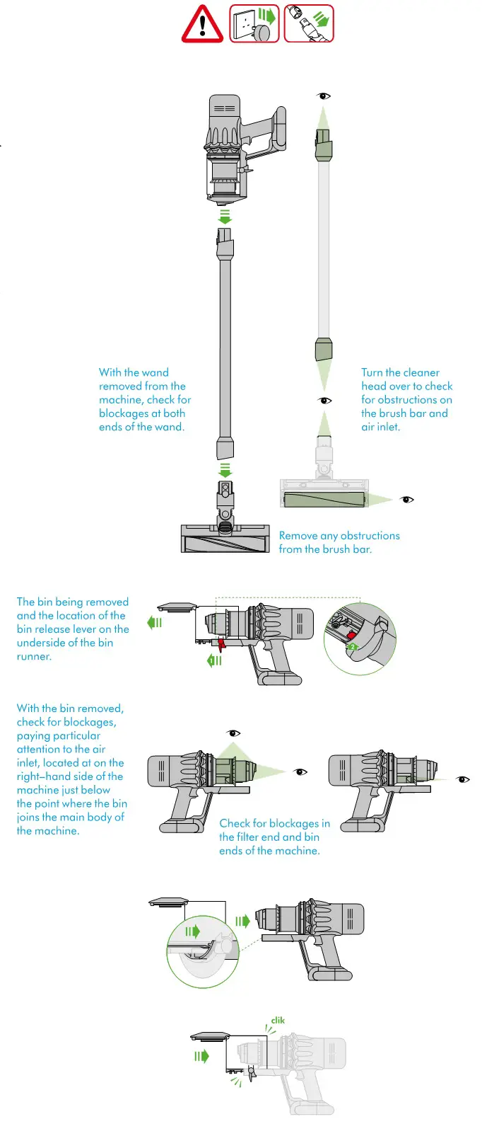 dyson 620 Digital Slim Cordless Vacuum Cleaner - Clearing blockages
