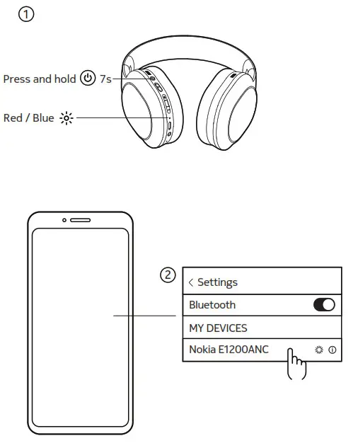 NOKIA E1200ANC Essential Wireless Headphones- Pairing mode