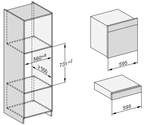 Combination appliance for niches with a height of 590 mm