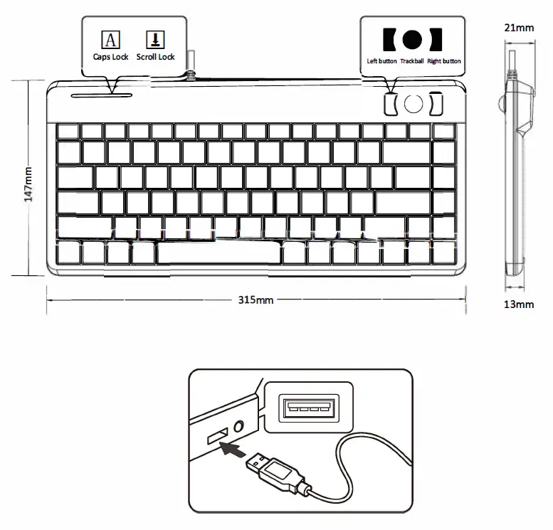 perixx PERIBOARD-505 Plus 75% Wired Mini Trackball fig 2