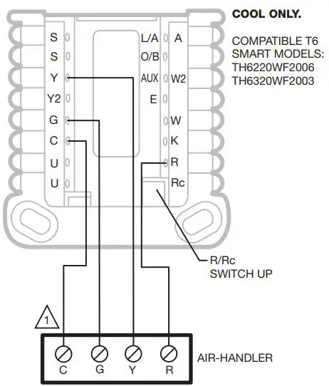 resideo T6 Pro Smart Wiring Diagrams -Cool only