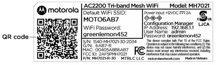 motorola AC2200 Tri-Band Mesh Whole Home WiFi System -Qr