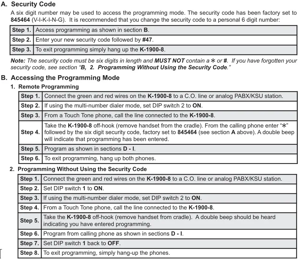 VIKING K-1900-8 Series Hot-Line Panel Phone with Keypad - Programming 1