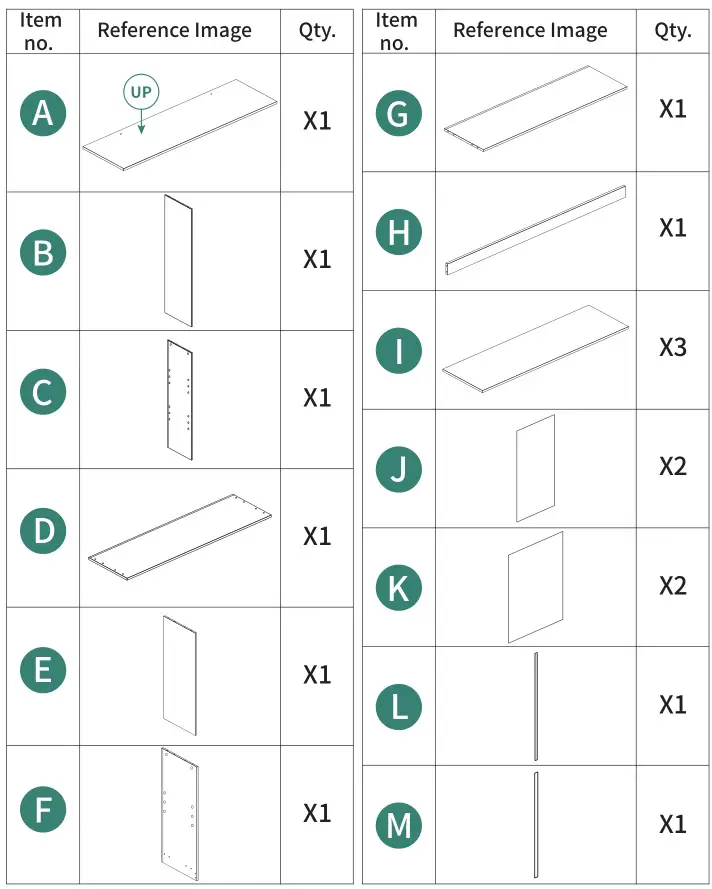 YITAHOME Adjustable 5-Tier Shelf Bookcase - Parts