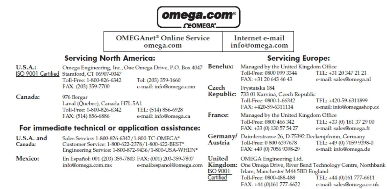 OMEGA FSW-130 Series FSW-131 Brass Body Flow Switch Instruction Manual - Address