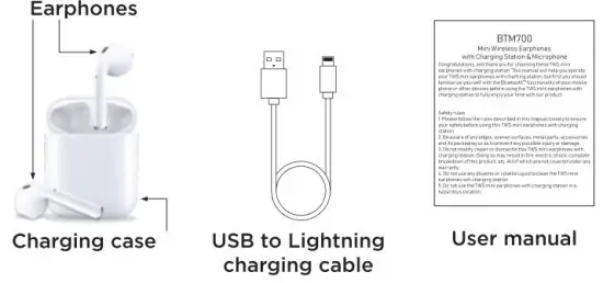 escape BTM700BK Mini Wireless Earphones with Charging Case and Microphone - Accessories
