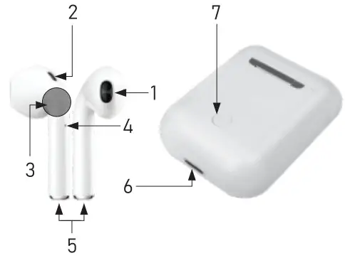 escape BTM700BK Mini Wireless Earphones with Charging Case and Microphone - Parts