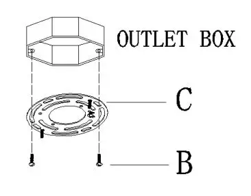 LNC HOME A03932 6-Light Dining Room Chandelier Light Fixture with Glass Shade - Attach mounting plate (C) to the outlet box with mounting screws (B)
