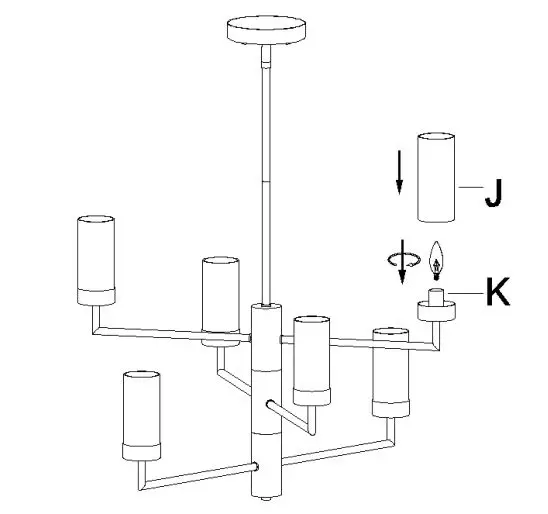 LNC HOME A03932 6-Light Dining Room Chandelier Light Fixture with Glass Shade - Place glasses (J) inside sockets (K)