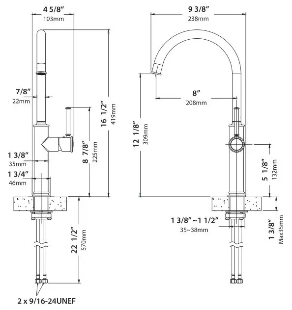 Kraus Single Handle Kitach Faucet - Faucet Dimension