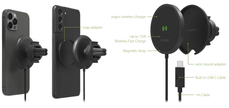 mophie 401307635 Snap+ 15W Wireless Charging Vent Mount-fig3