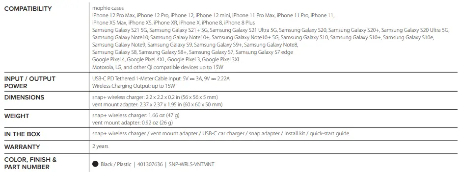 mophie 401307635 Snap+ 15W Wireless Charging Vent Mount-fig4