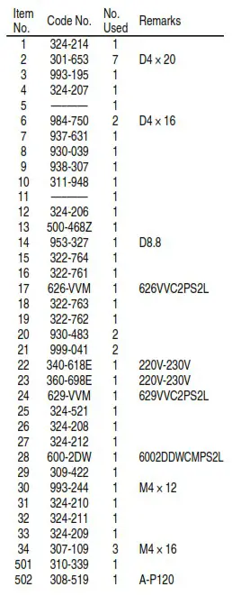 HiKOKI SV 13YA Random Orbit Sander - SERVICE PARTS LIST 6
