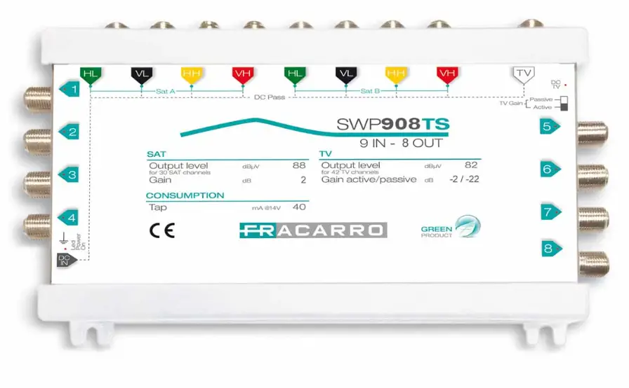 Fracarro Swp908ts Compact 9 Inputs Switches With Active And Passive Tv Gain Instruction Manual
