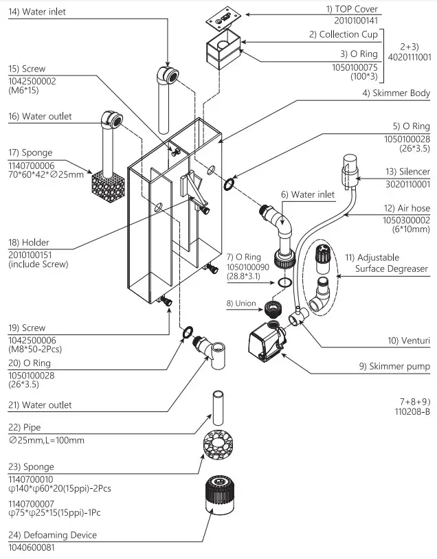 OCTO Classic 100 HOB Protein Skimmer - Explosioin
