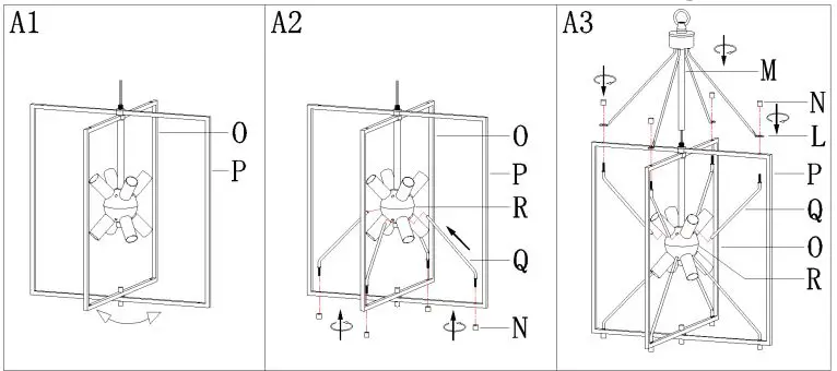 ZEVNI A04468 Nat 8-Light Black-Gold Industrial Cage Chandelier Instruction Manual - Insert threaded pipes