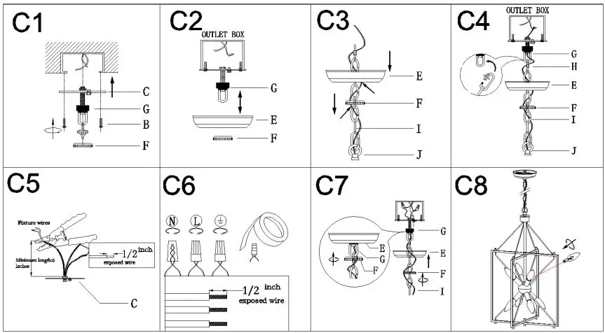 ZEVNI A04468 Nat 8-Light Black-Gold Industrial Cage Chandelier Instruction Manual - Make installation