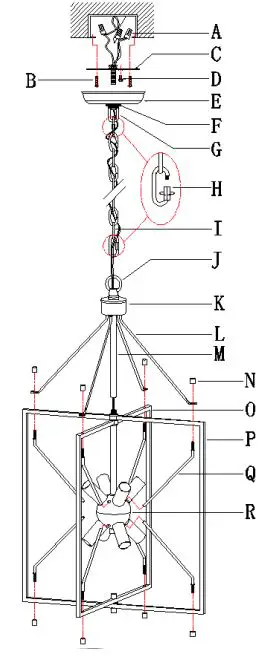 ZEVNI A04468 Nat 8-Light Black-Gold Industrial Cage Chandelier Instruction Manual - PARTS TYPE & QTY INCLUDING