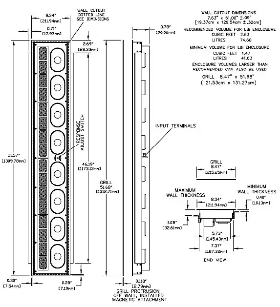 WISDOM INSIGHT Series L8i Planar Magnetic Hybrid Line Source Loudspeaker - L8i Dimensions
