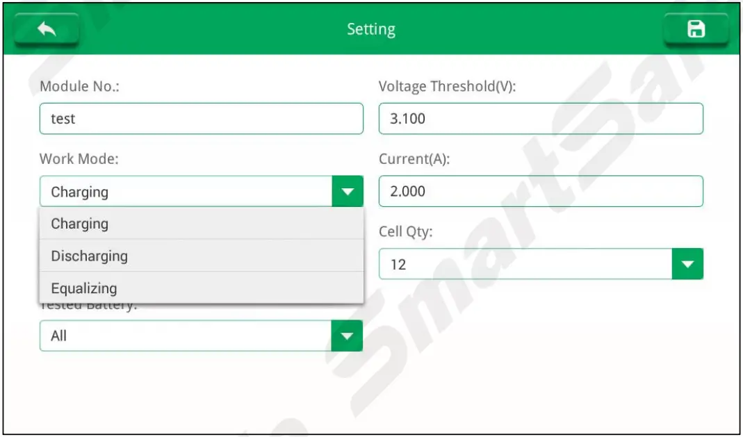 SmartSafe iSmartEV EB480 Lithium Battery Balancer for EV - Battery Pack Settings 2