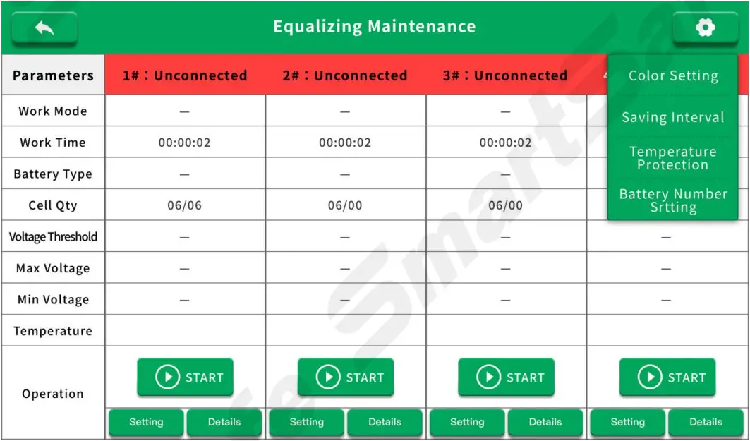 SmartSafe iSmartEV EB480 Lithium Battery Balancer for EV - Maintenance Setting