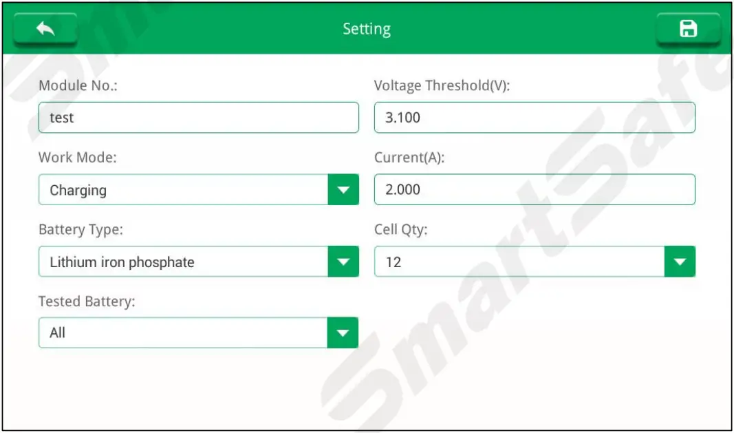 SmartSafe iSmartEV EB480 Lithium Battery Balancer for EV - testing interface