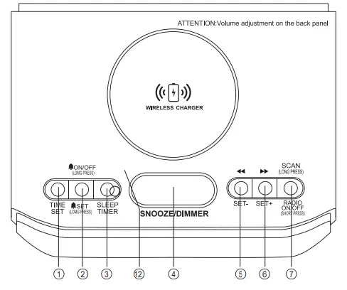 Reacher YM-186 Alarm Clock - TOP PANEL