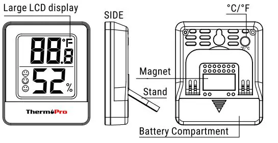 ThermoPro TP-49 Indoor Humidity and Temperature Monitor Instruction Manual - Product Overview