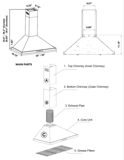 COSMO COS 63175 Wall Mount Range Hood - PARTS DIAGRAM 1