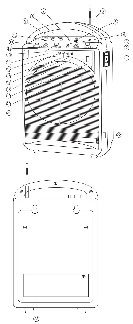 PYLE PWMA1216BM Portable PA Speaker Amplifier and Microphone System - parts