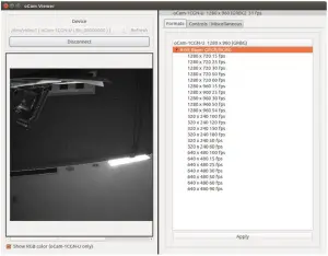 Figure 14 Camera resolution selection on oCamViewer Linux version.