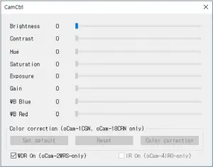 Figure 8 Camera Settings and Controls ­ oCam-2WRS-U